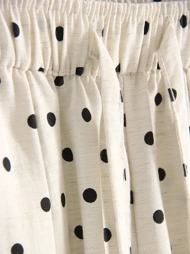 Black Polka Dot Linen Pants Women Wide Leg Summer Trousers Baggy For Ladies White Oversize Cotton Linen Pants Woman Wide