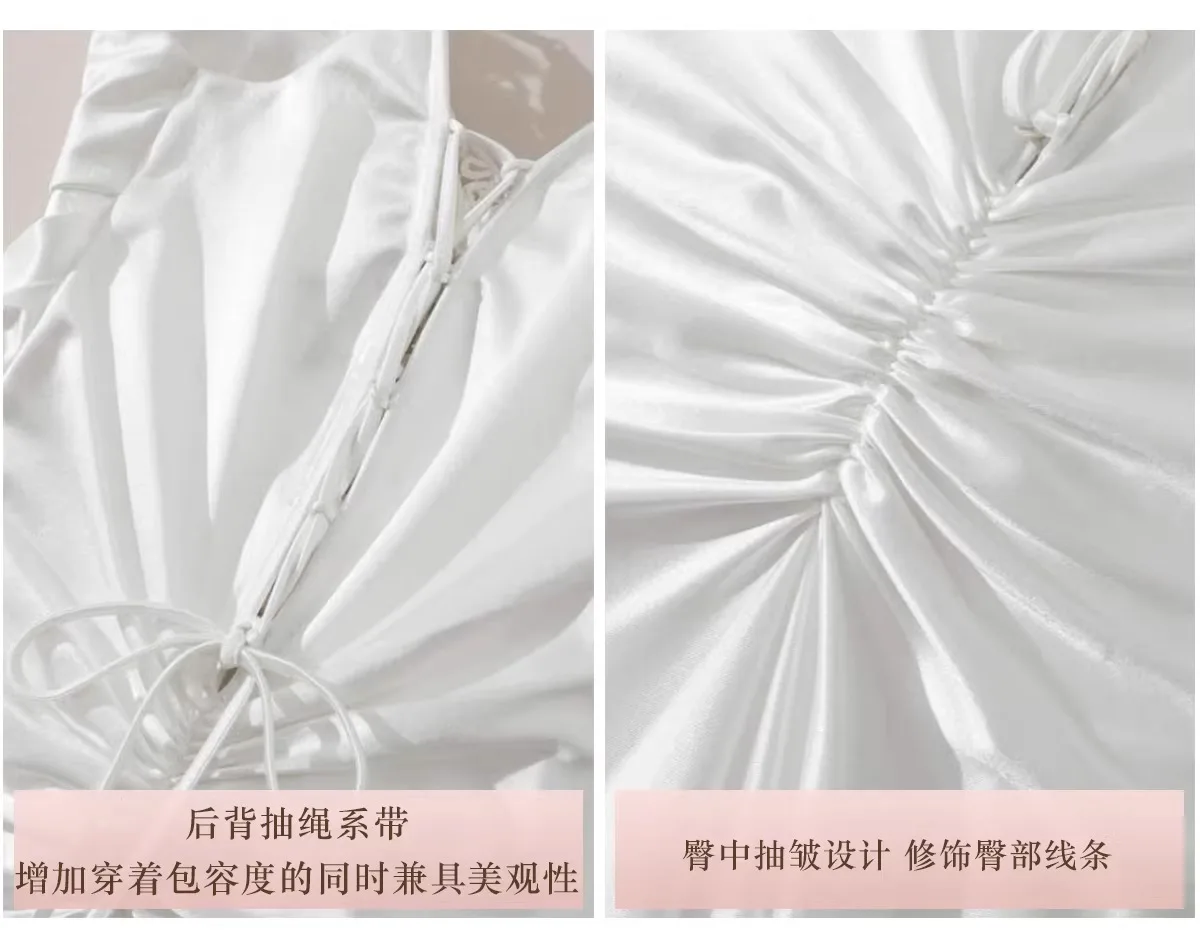 Lacemade Original Pearl White Dress Summer Spaghetti Lace-up Long Trumpet Skirt Romantic Fishbone Knit Slim Dress Vestidos