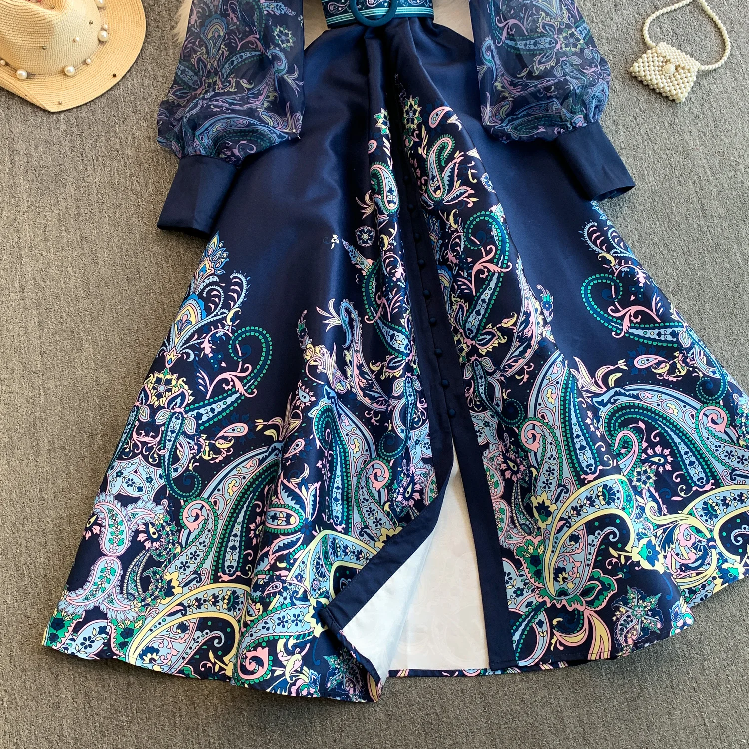 Vintage Dr Women Palace Retro Printing Long Maxi Dress Floral Chiffon Sleeve Elegant Spring Vestidos Wholesale Clothing