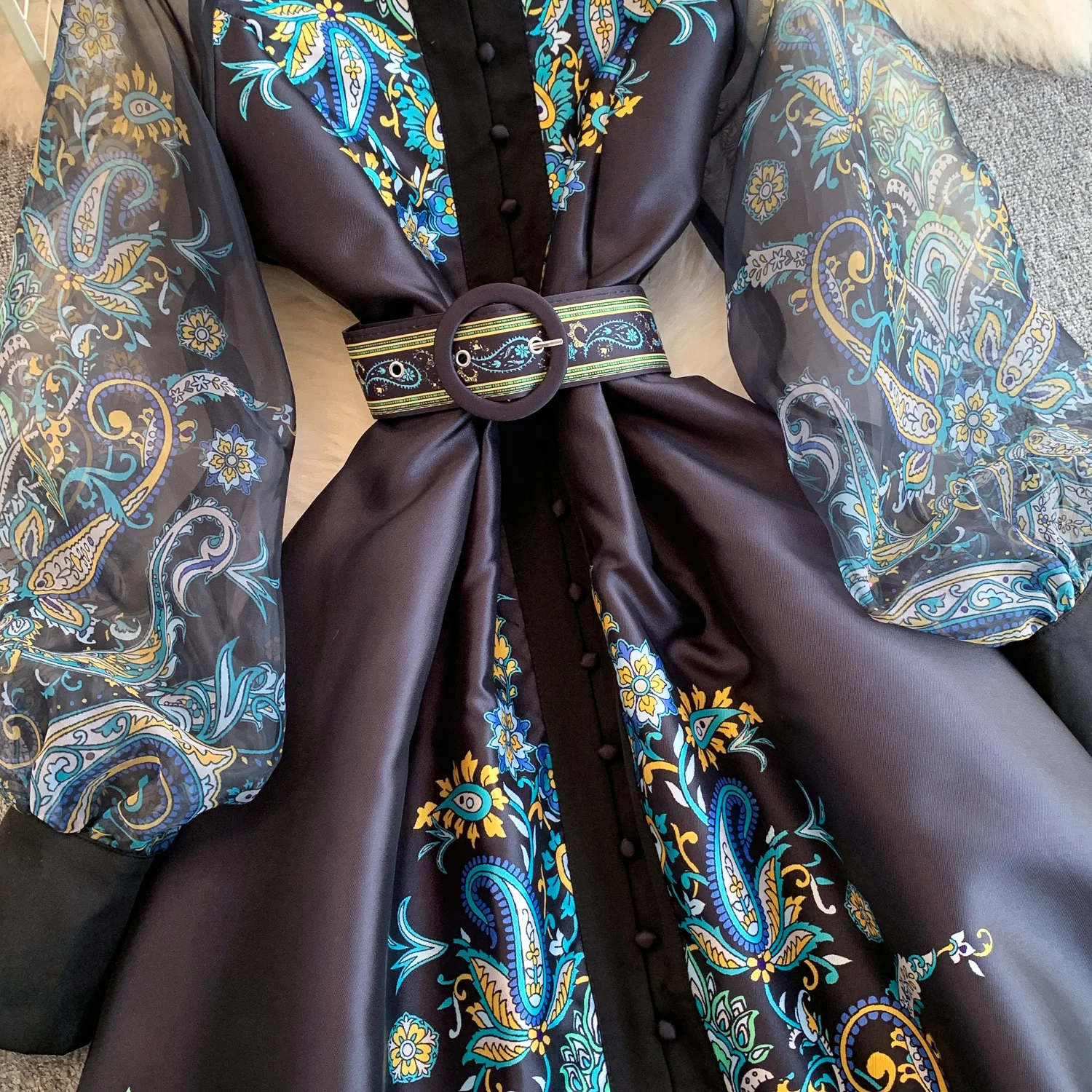 Vintage Dr Women Palace Retro Printing Long Maxi Dress Floral Chiffon Sleeve Elegant Spring Vestidos Wholesale Clothing