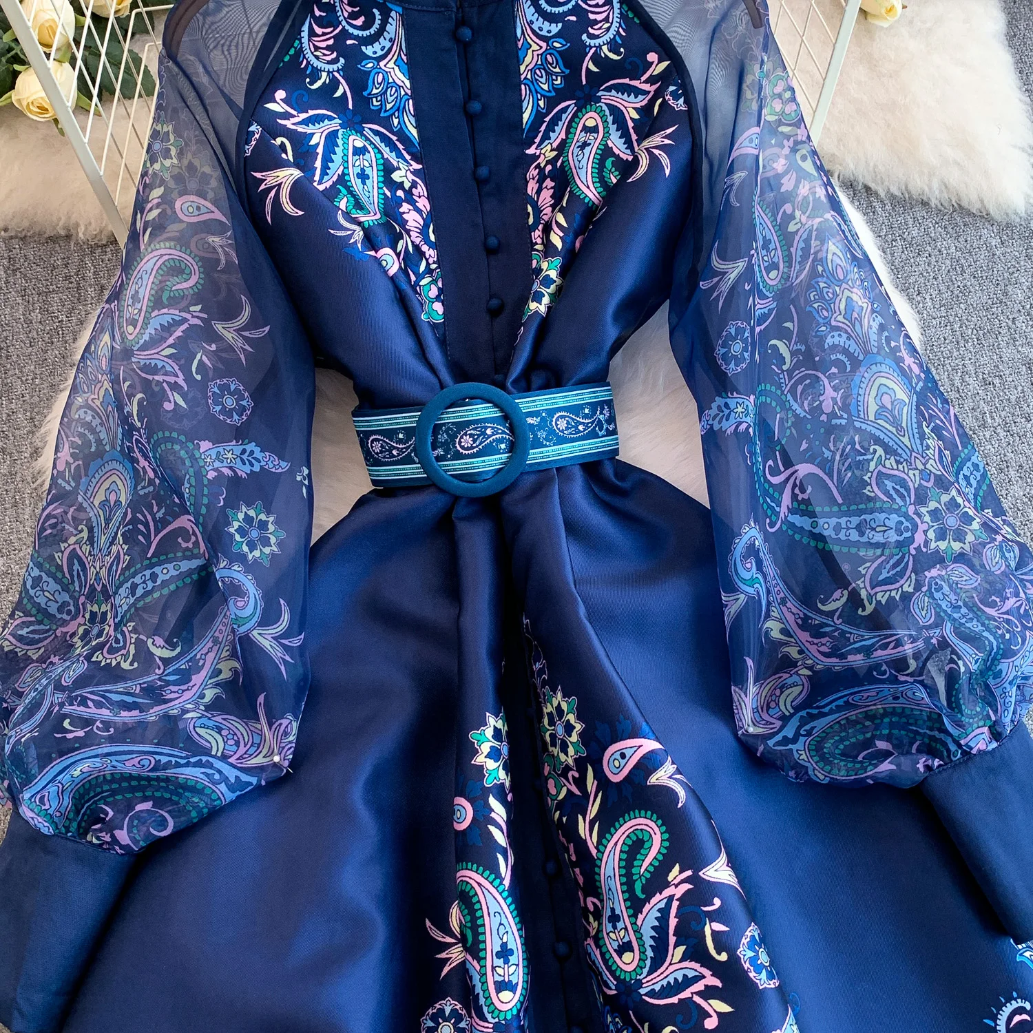 Vintage Dr Women Palace Retro Printing Long Maxi Dress Floral Chiffon Sleeve Elegant Spring Vestidos Wholesale Clothing