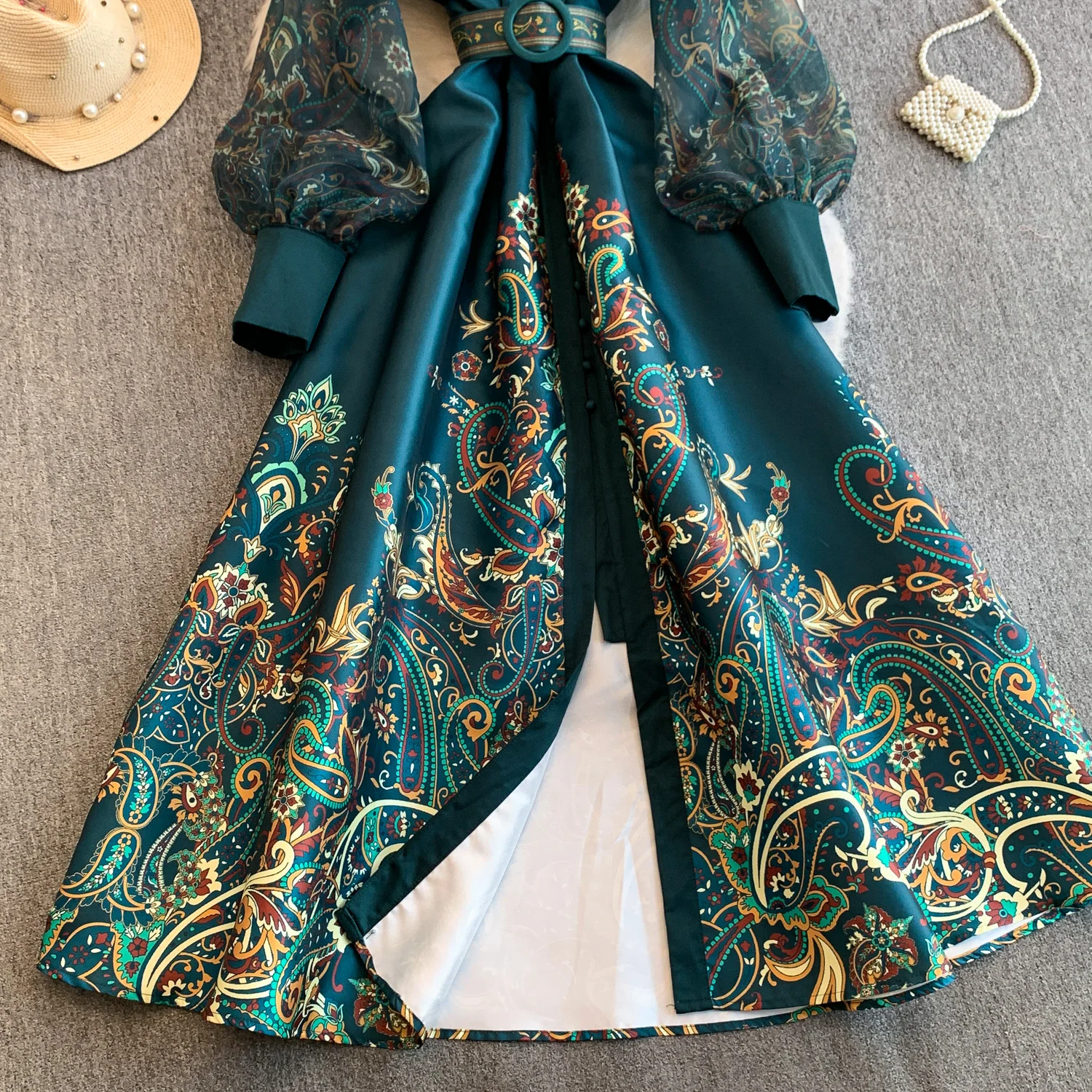 Vintage Dr Women Palace Retro Printing Long Maxi Dress Floral Chiffon Sleeve Elegant Spring Vestidos Wholesale Clothing