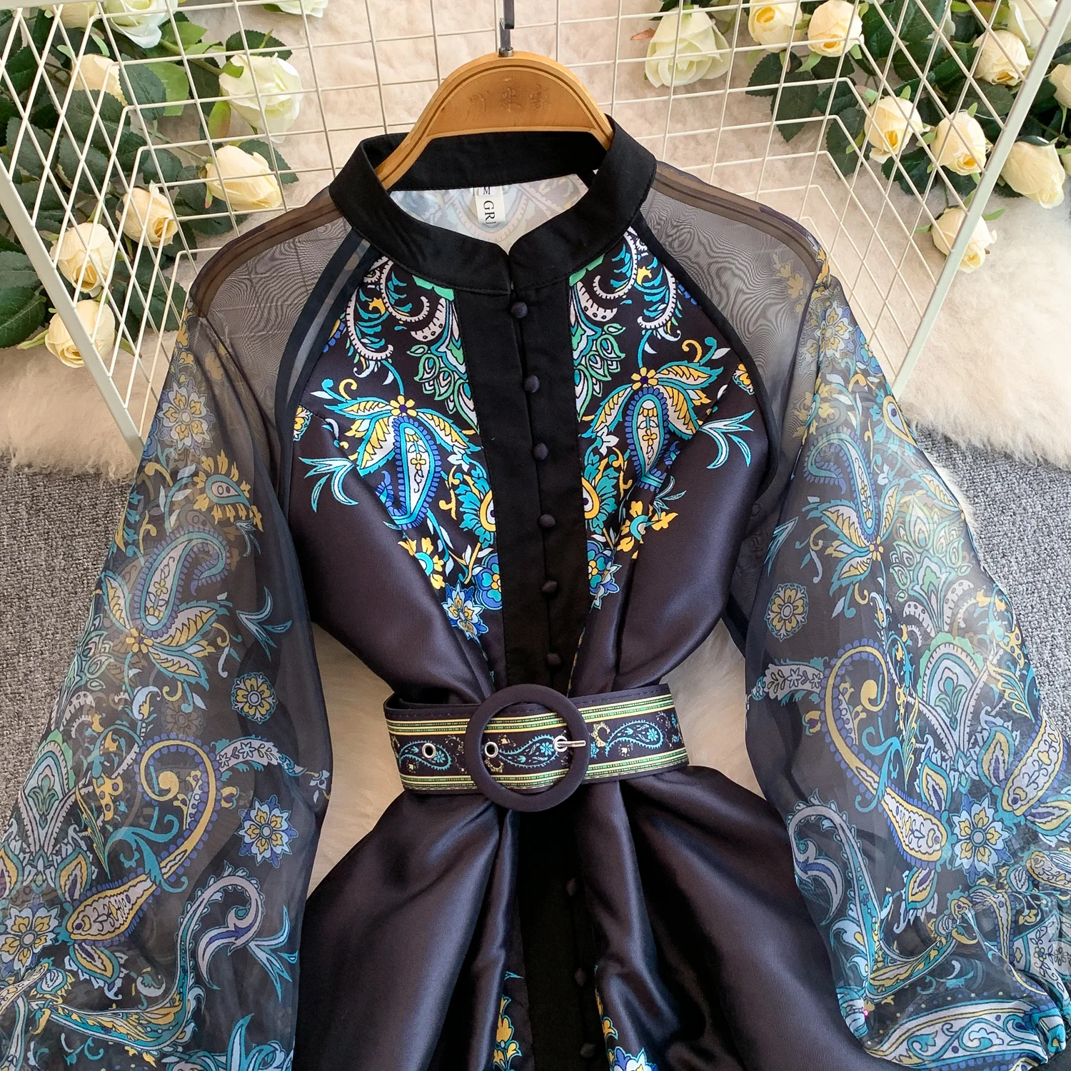 Vintage Dr Women Palace Retro Printing Long Maxi Dress Floral Chiffon Sleeve Elegant Spring Vestidos Wholesale Clothing