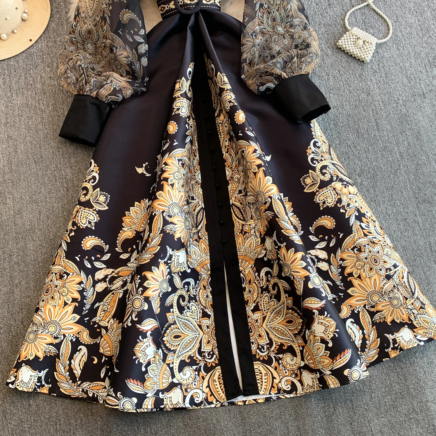 Vintage Dr Women Palace Retro Printing Long Maxi Dress Floral Chiffon Sleeve Elegant Spring Vestidos Wholesale Clothing