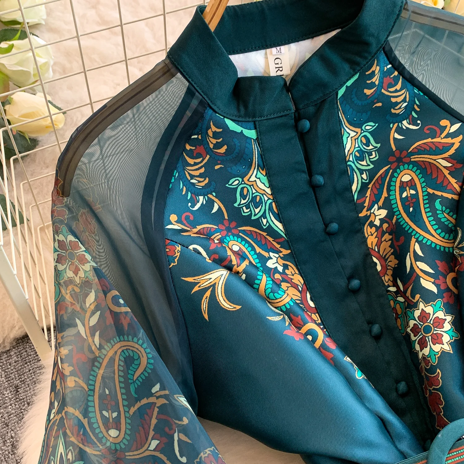 Vintage Dr Women Palace Retro Printing Long Maxi Dress Floral Chiffon Sleeve Elegant Spring Vestidos Wholesale Clothing