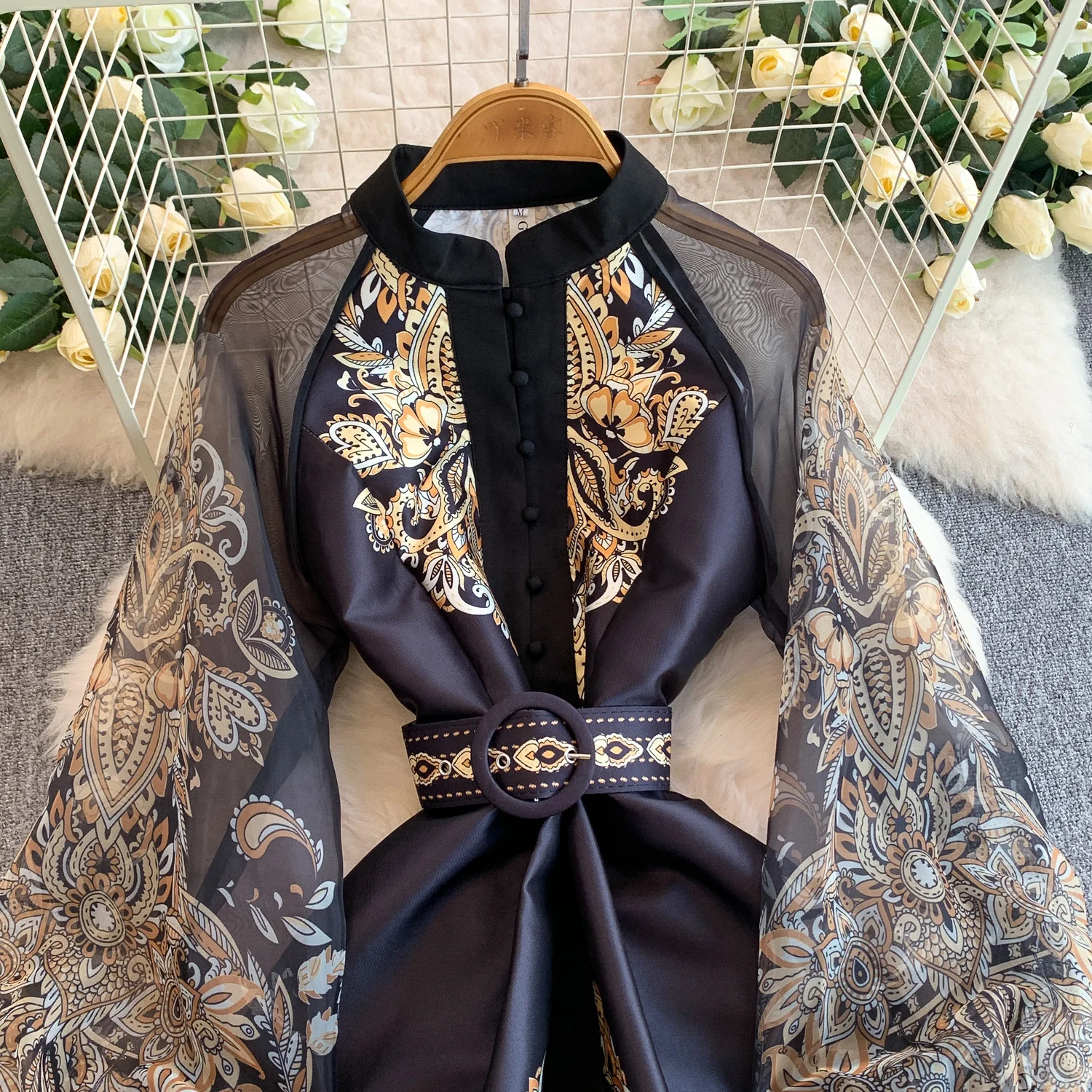 Vintage Dr Women Palace Retro Printing Long Maxi Dress Floral Chiffon Sleeve Elegant Spring Vestidos Wholesale Clothing