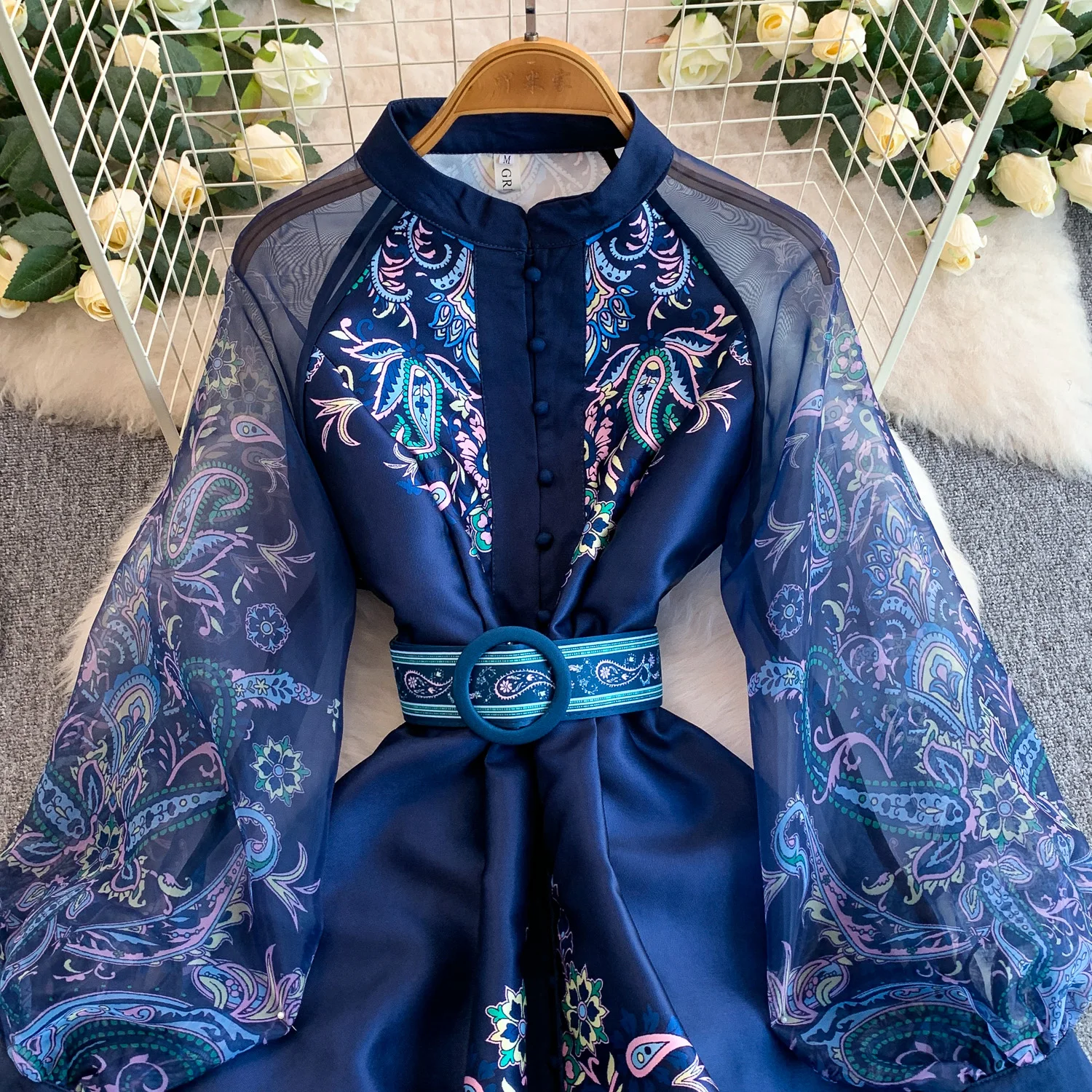 Vintage Dr Women Palace Retro Printing Long Maxi Dress Floral Chiffon Sleeve Elegant Spring Vestidos Wholesale Clothing
