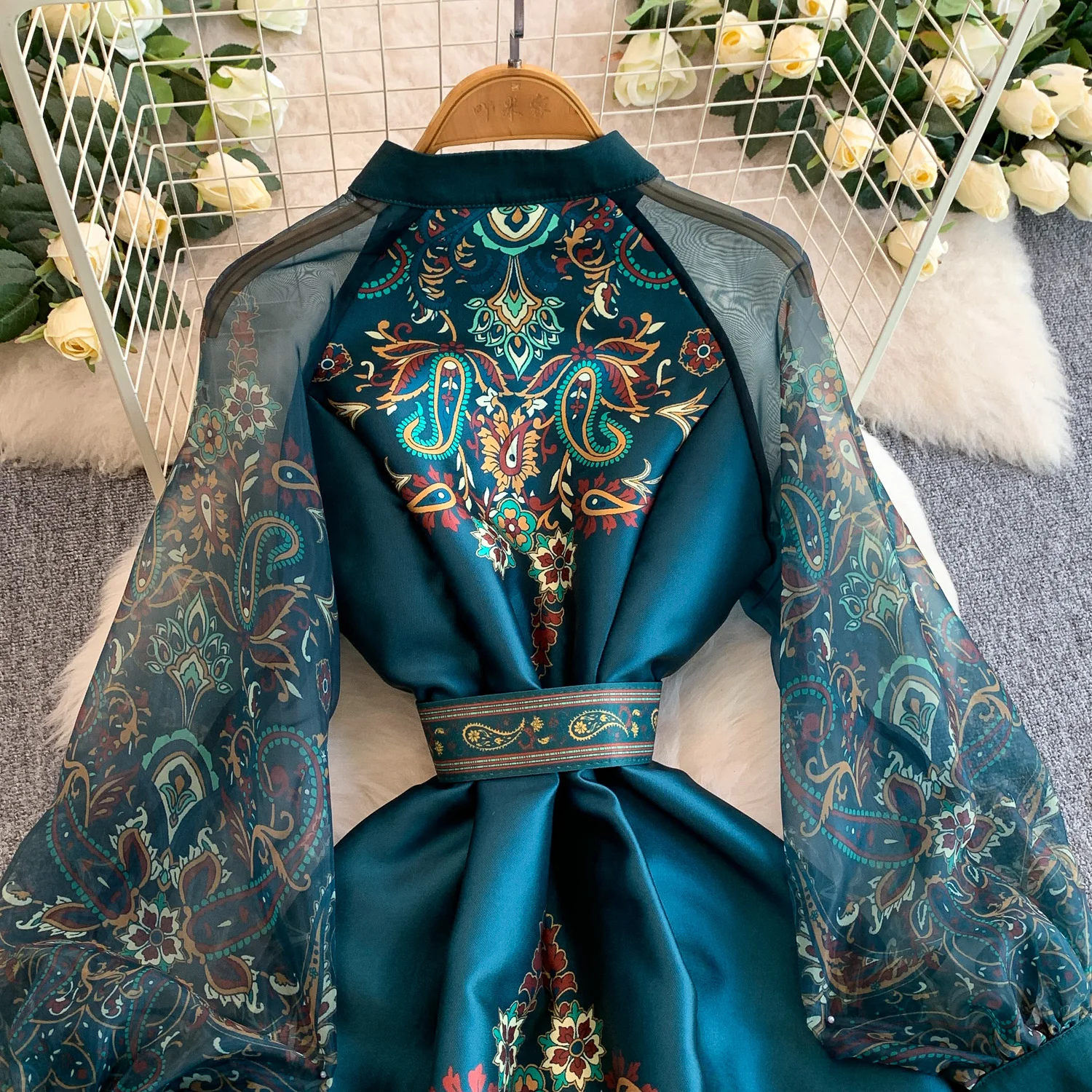 Vintage Dr Women Palace Retro Printing Long Maxi Dress Floral Chiffon Sleeve Elegant Spring Vestidos Wholesale Clothing