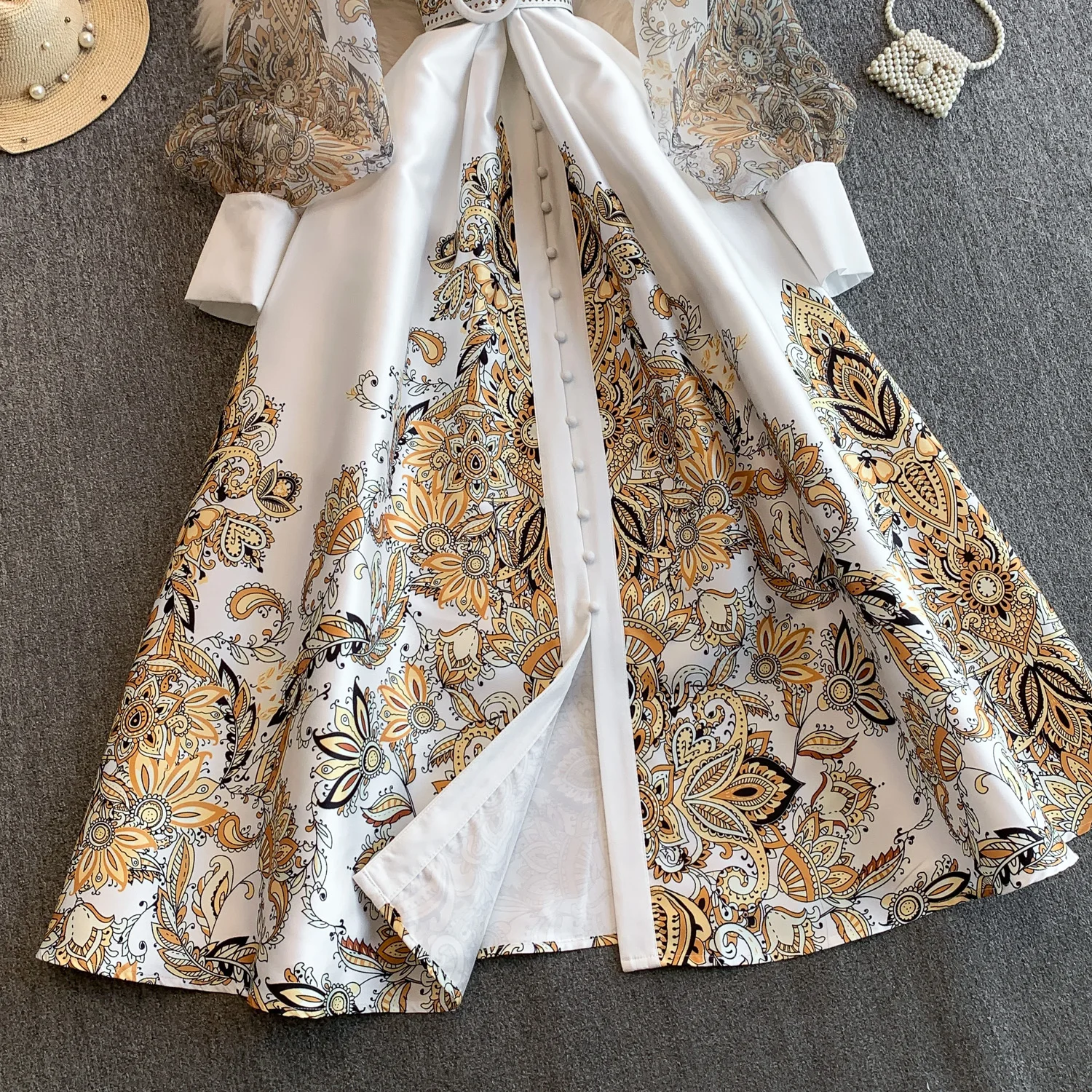 Vintage Dr Women Palace Retro Printing Long Maxi Dress Floral Chiffon Sleeve Elegant Spring Vestidos Wholesale Clothing
