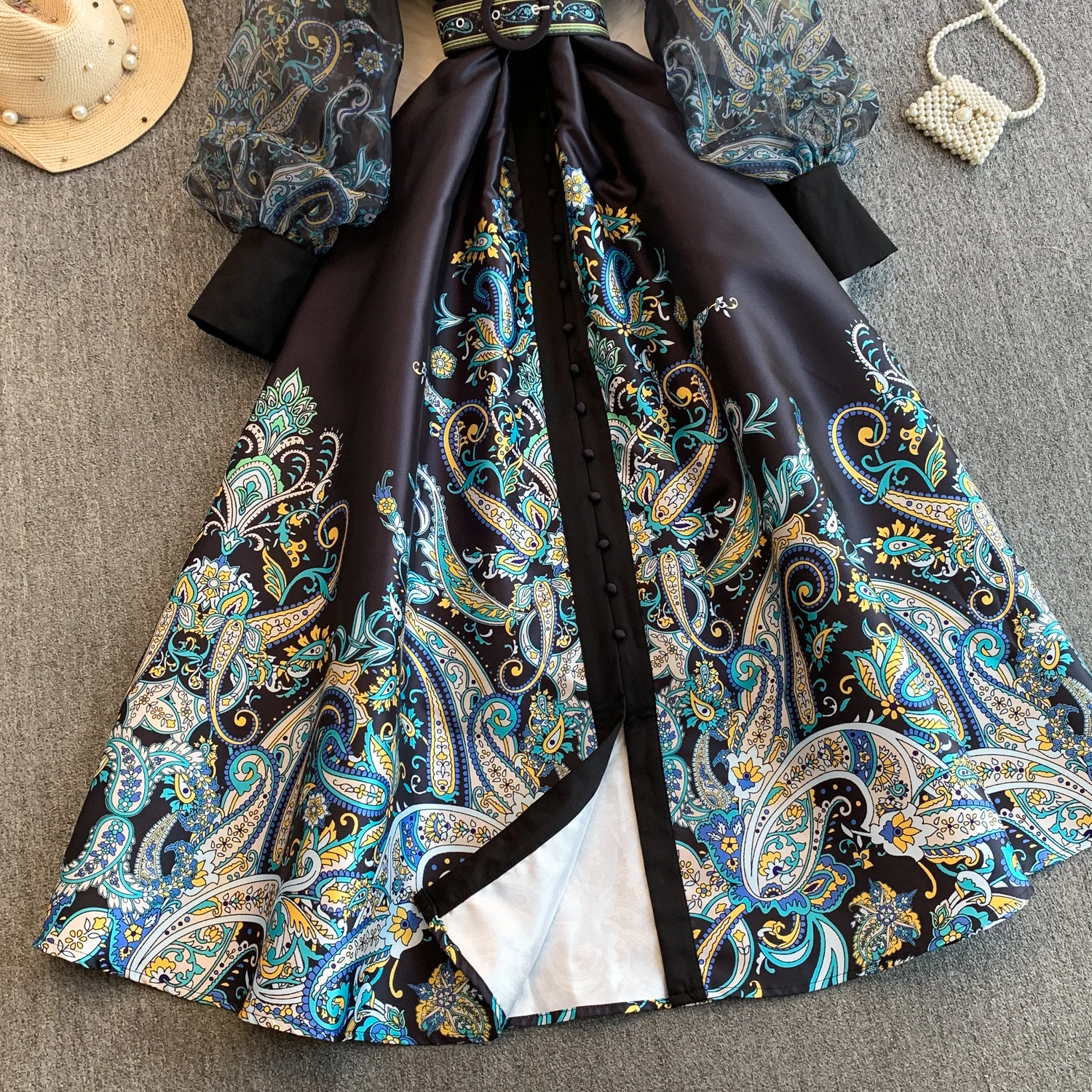 Vintage Dr Women Palace Retro Printing Long Maxi Dress Floral Chiffon Sleeve Elegant Spring Vestidos Wholesale Clothing
