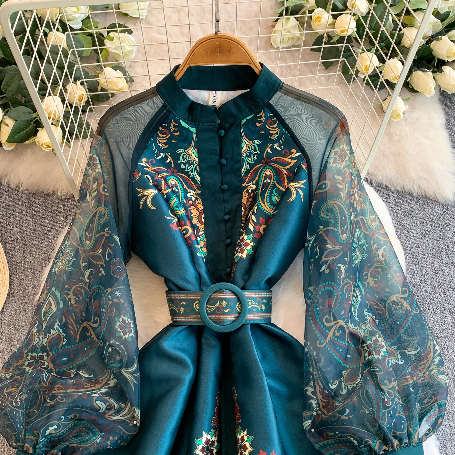 Vintage Dr Women Palace Retro Printing Long Maxi Dress Floral Chiffon Sleeve Elegant Spring Vestidos Wholesale Clothing