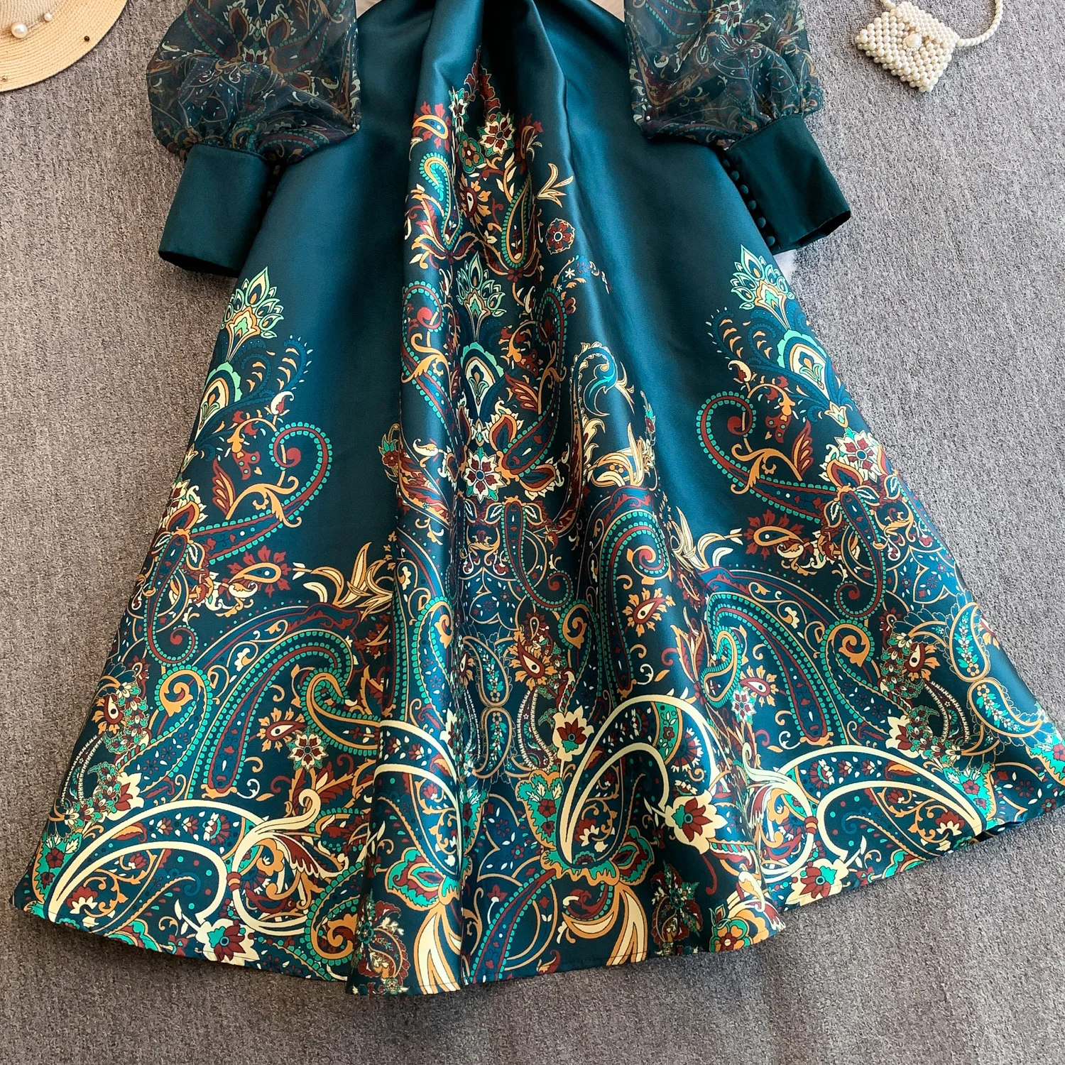 Vintage Dr Women Palace Retro Printing Long Maxi Dress Floral Chiffon Sleeve Elegant Spring Vestidos Wholesale Clothing