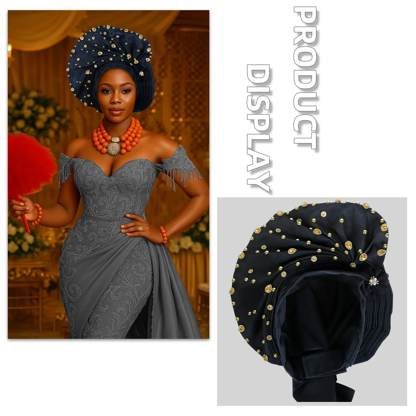 Glitter Full Body Pleated Turban Cap for Women 2025 Lady Head Wraps Muslim Headscarf Hat Turbante Mujer African Headpiece