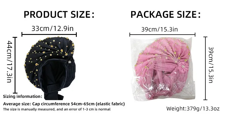 Glitter Full Body Pleated Turban Cap for Women 2025 Lady Head Wraps Muslim Headscarf Hat Turbante Mujer African Headpiece