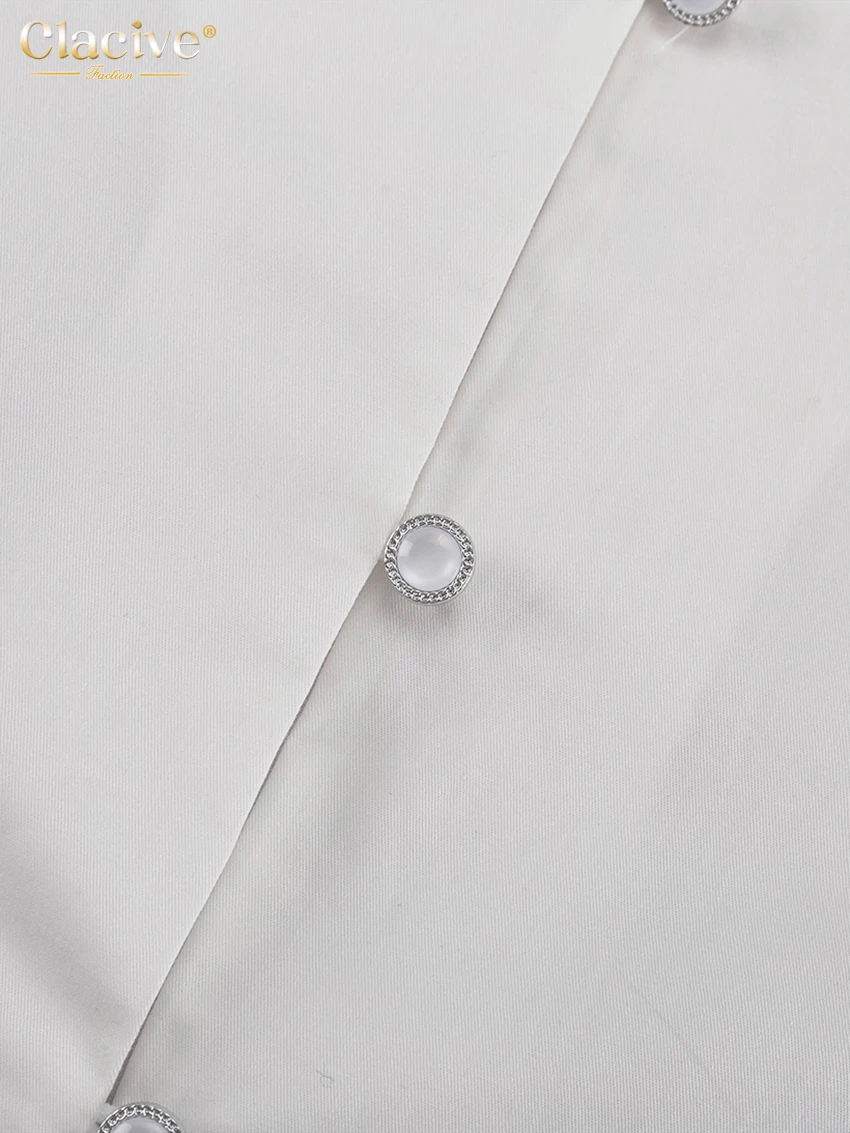 Clacive Fashion Slim White Cotton Women's Shirt 2025 Elegant O-Neck Long Sleeve Shirts Streetwear Solid Crop Top Female Clothing