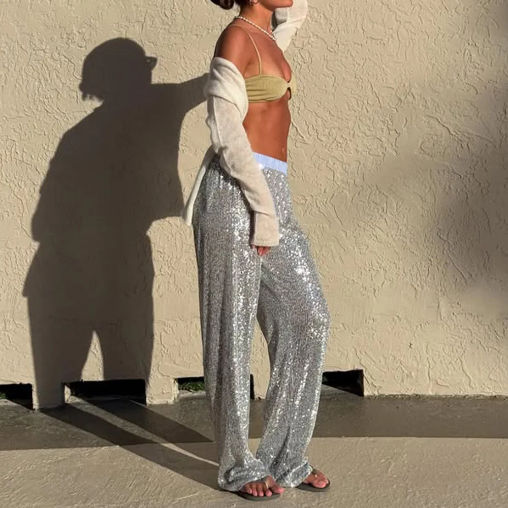 New Style Women's Suit Loose Casual Sequin Patchwork Long Sleeve Shirt Shorts Pants Set Fashion Women 2025 New BAP7