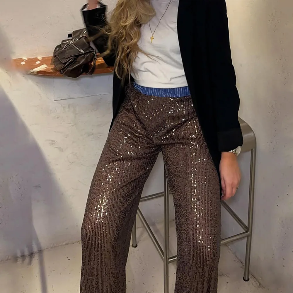 New Style Women's Suit Loose Casual Sequin Patchwork Long Sleeve Shirt Shorts Pants Set Fashion Women 2025 New BAP7