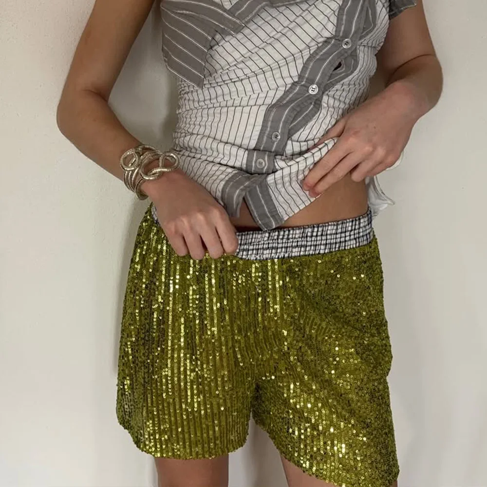 New Style Women's Suit Loose Casual Sequin Patchwork Long Sleeve Shirt Shorts Pants Set Fashion Women 2025 New BAP7