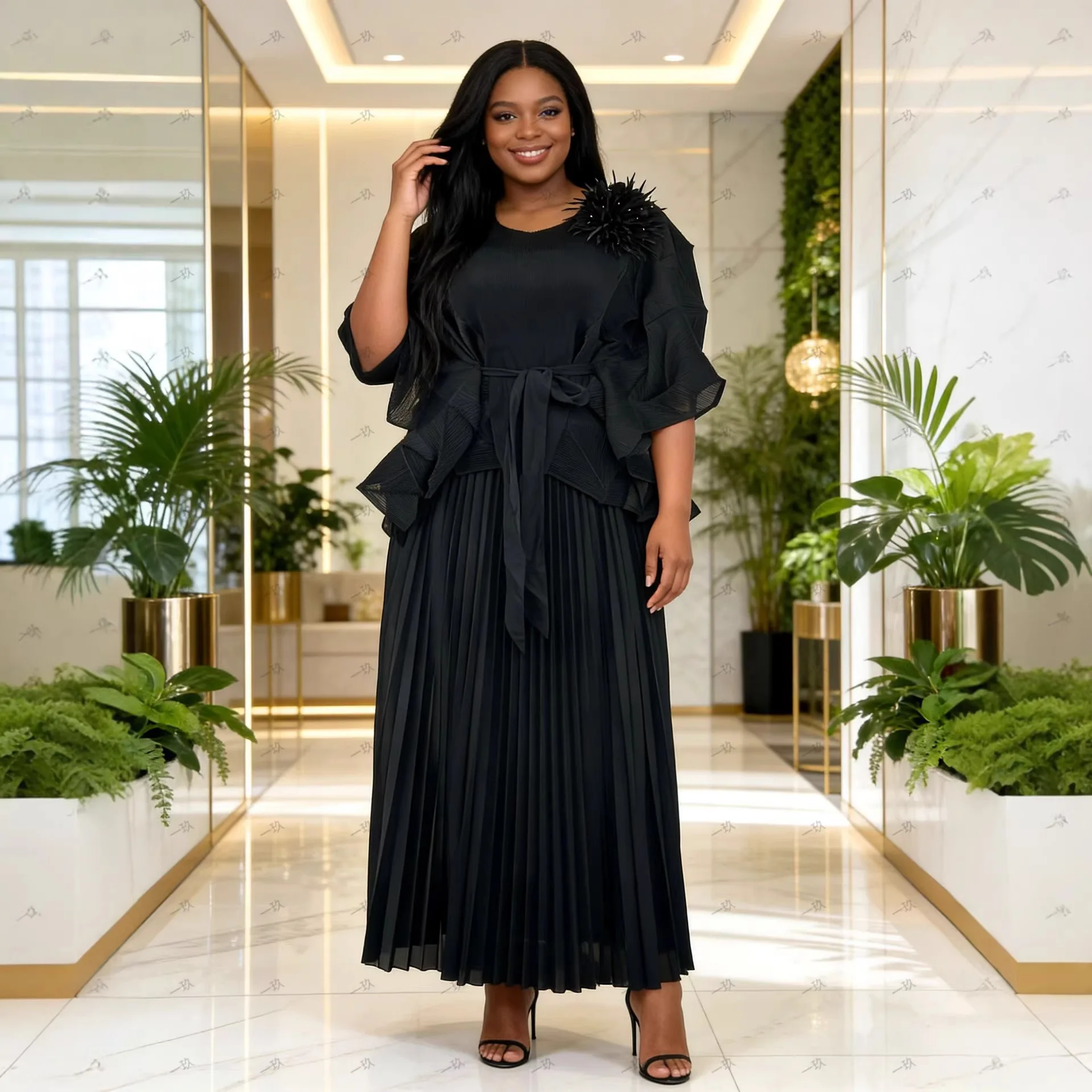 Miyake Loose Irregular Lace-up Two-piece Set Temperament Casual Pleated Women's African Suit 2026 New