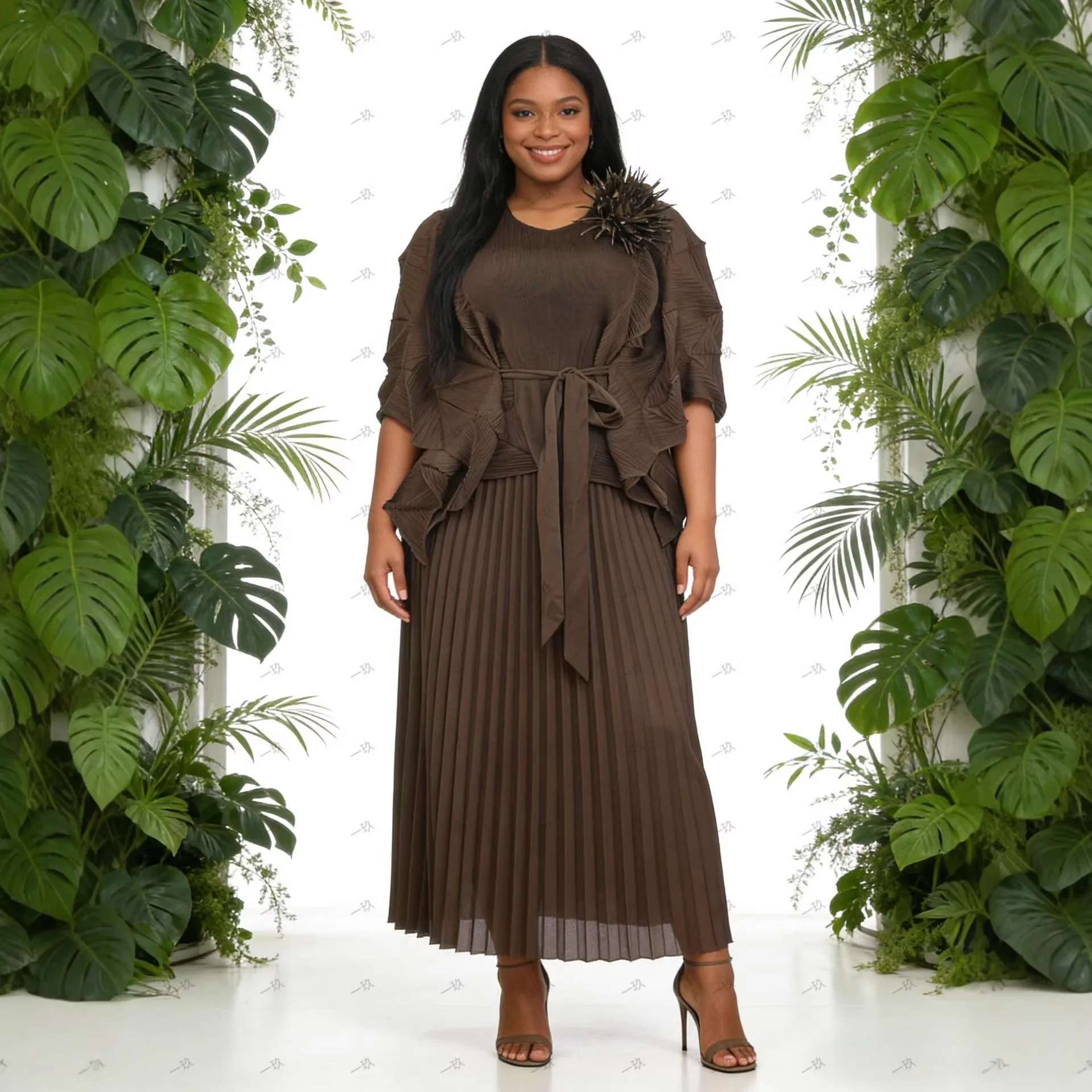 Miyake Loose Irregular Lace-up Two-piece Set Temperament Casual Pleated Women's African Suit 2026 New