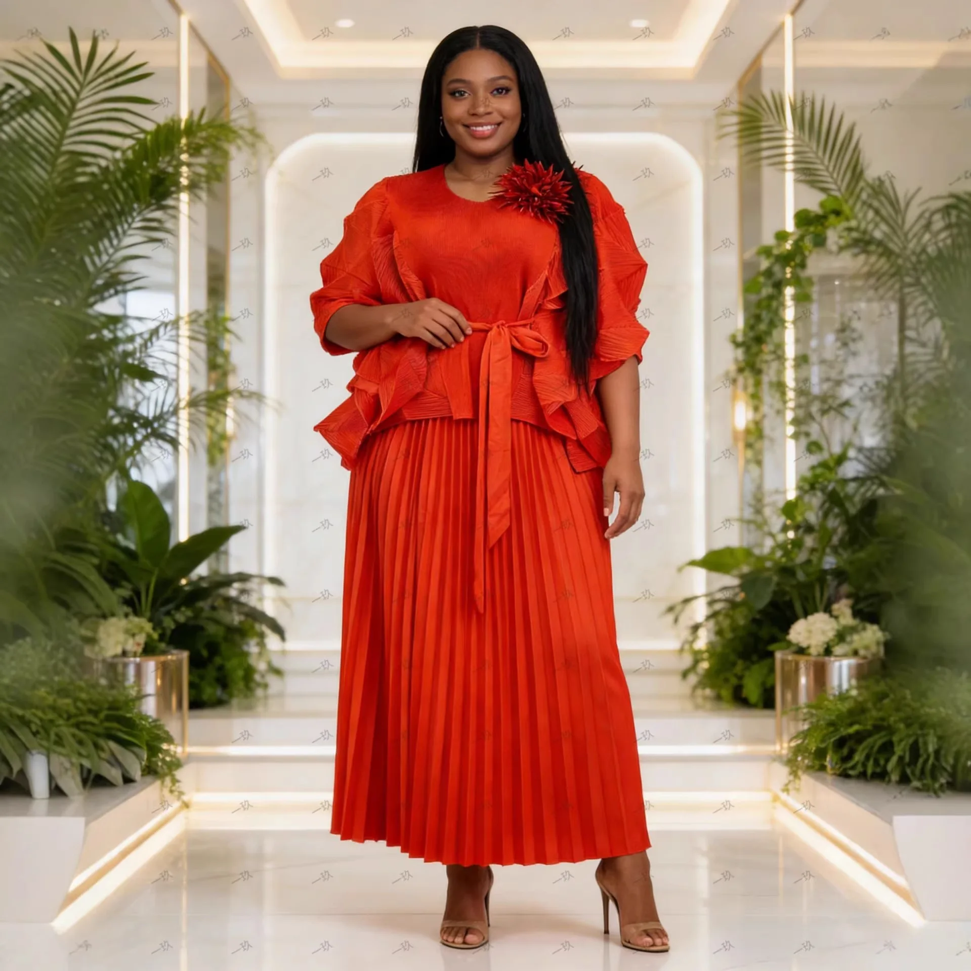 Miyake Loose Irregular Lace-up Two-piece Set Temperament Casual Pleated Women's African Suit 2026 New