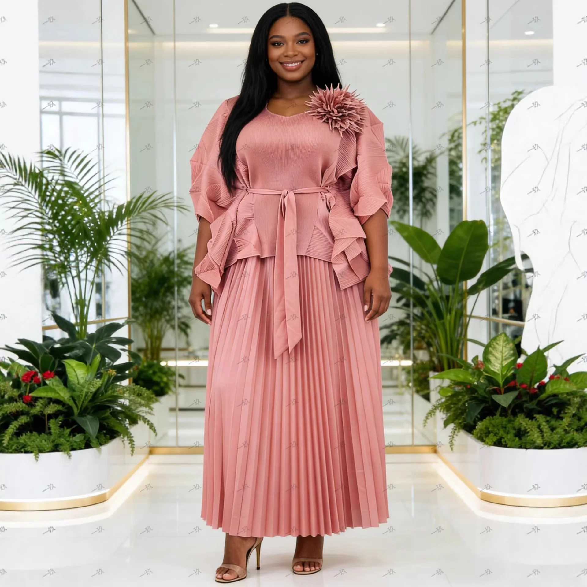 Miyake Loose Irregular Lace-up Two-piece Set Temperament Casual Pleated Women's African Suit 2026 New