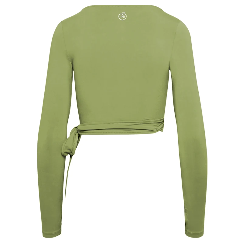 Women Bum Pilates Wrap Top Crop Tops Long Sleeve Deep V Neck Tie Tshirt Comfortable Breathable Casual Fashionable Ladies Tshirt