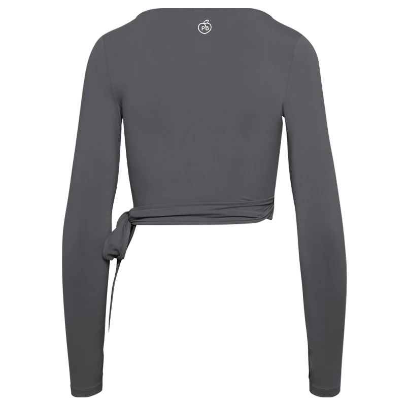 Women Bum Pilates Wrap Top Crop Tops Long Sleeve Deep V Neck Tie Tshirt Comfortable Breathable Casual Fashionable Ladies Tshirt