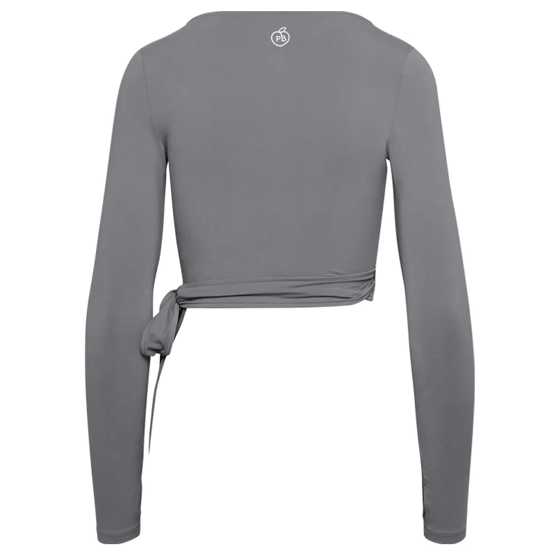 Women Bum Pilates Wrap Top Crop Tops Long Sleeve Deep V Neck Tie Tshirt Comfortable Breathable Casual Fashionable Ladies Tshirt