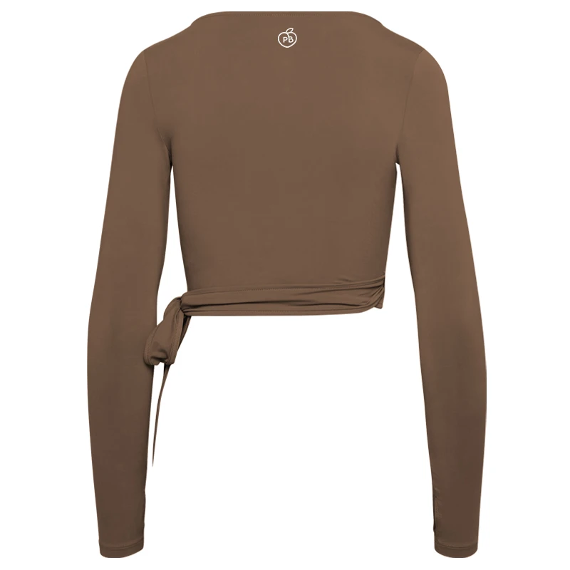 Women Bum Pilates Wrap Top Crop Tops Long Sleeve Deep V Neck Tie Tshirt Comfortable Breathable Casual Fashionable Ladies Tshirt