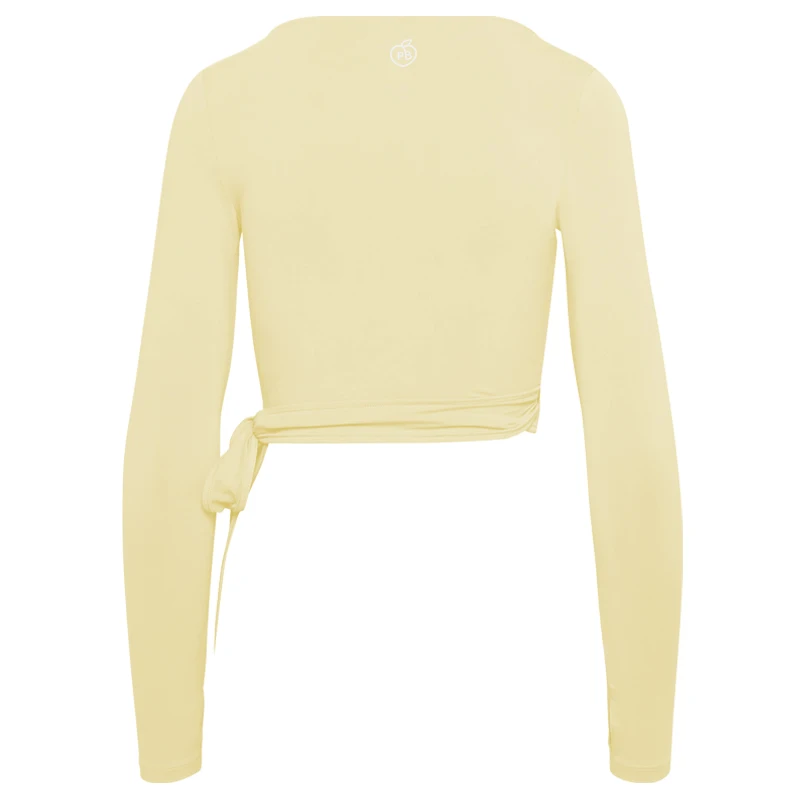 Women Bum Pilates Wrap Top Crop Tops Long Sleeve Deep V Neck Tie Tshirt Comfortable Breathable Casual Fashionable Ladies Tshirt
