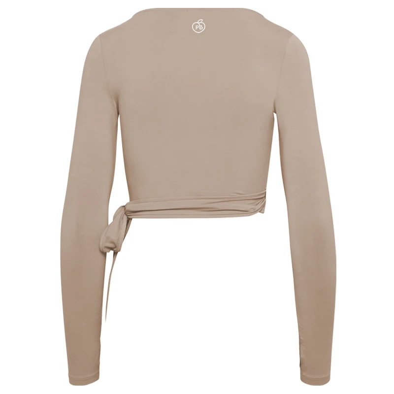 Women Bum Pilates Wrap Top Crop Tops Long Sleeve Deep V Neck Tie Tshirt Comfortable Breathable Casual Fashionable Ladies Tshirt