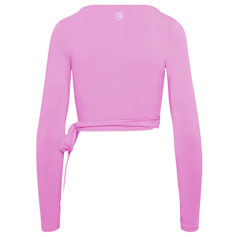 Women Bum Pilates Wrap Top Crop Tops Long Sleeve Deep V Neck Tie Tshirt Comfortable Breathable Casual Fashionable Ladies Tshirt