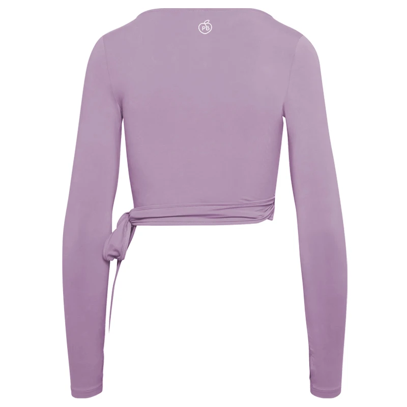Women Bum Pilates Wrap Top Crop Tops Long Sleeve Deep V Neck Tie Tshirt Comfortable Breathable Casual Fashionable Ladies Tshirt