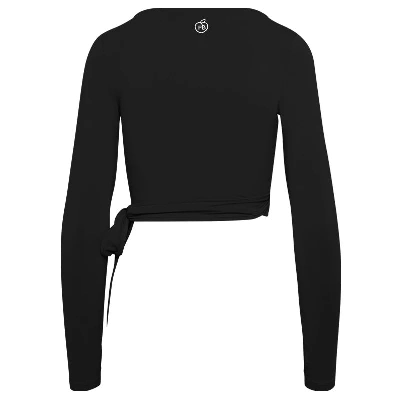 Women Bum Pilates Wrap Top Crop Tops Long Sleeve Deep V Neck Tie Tshirt Comfortable Breathable Casual Fashionable Ladies Tshirt