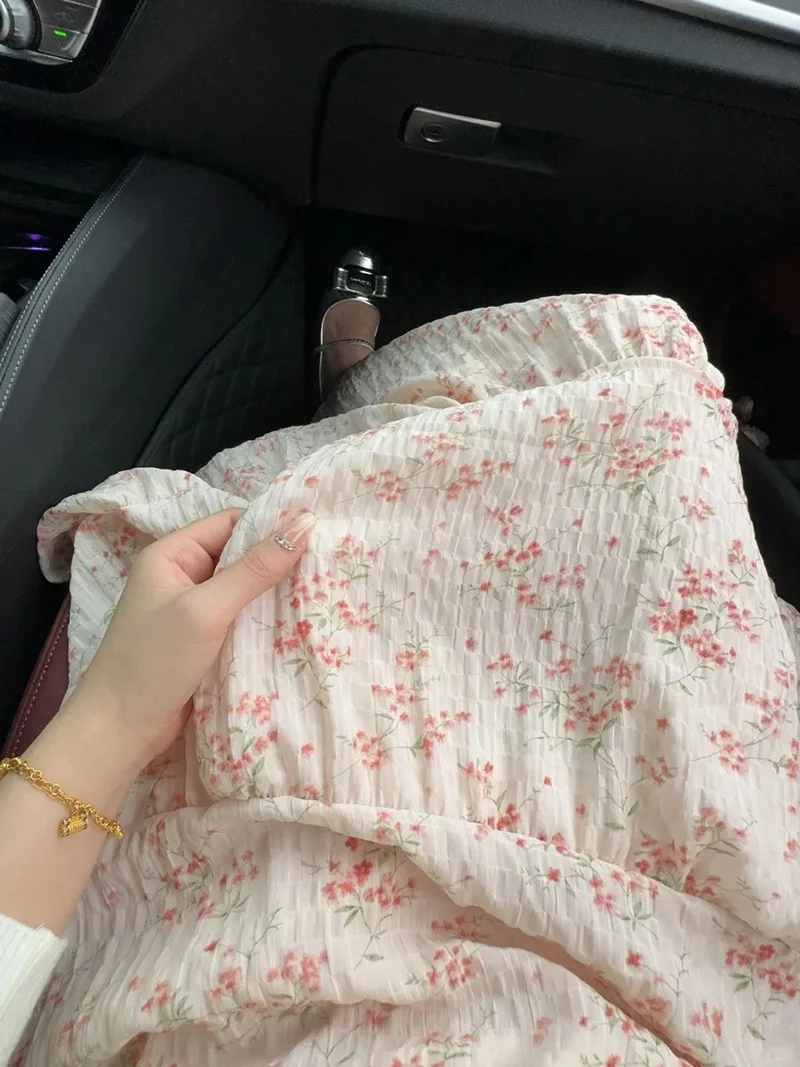 Sweet Floral Chiffon Long Skirt Women High Waist Fashion Elegant Loose Skirts Korean Chic Casual Female Summer Soft Long Skirts
