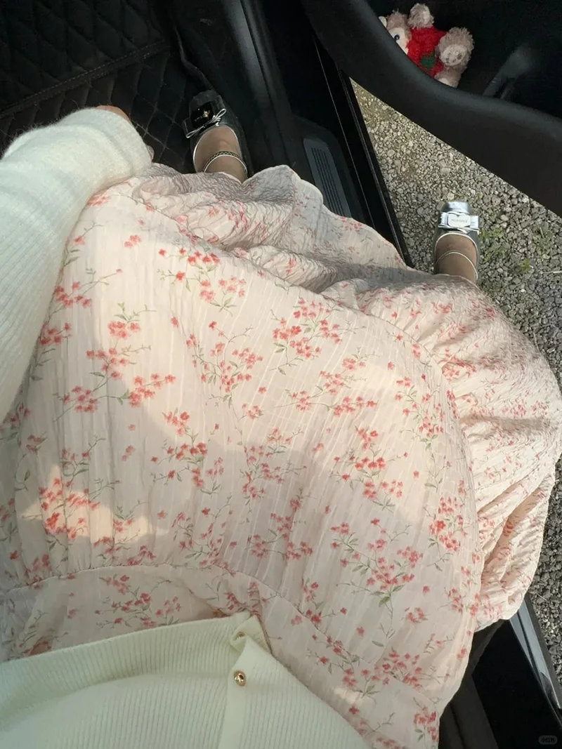 Sweet Floral Chiffon Long Skirt Women High Waist Fashion Elegant Loose Skirts Korean Chic Casual Female Summer Soft Long Skirts