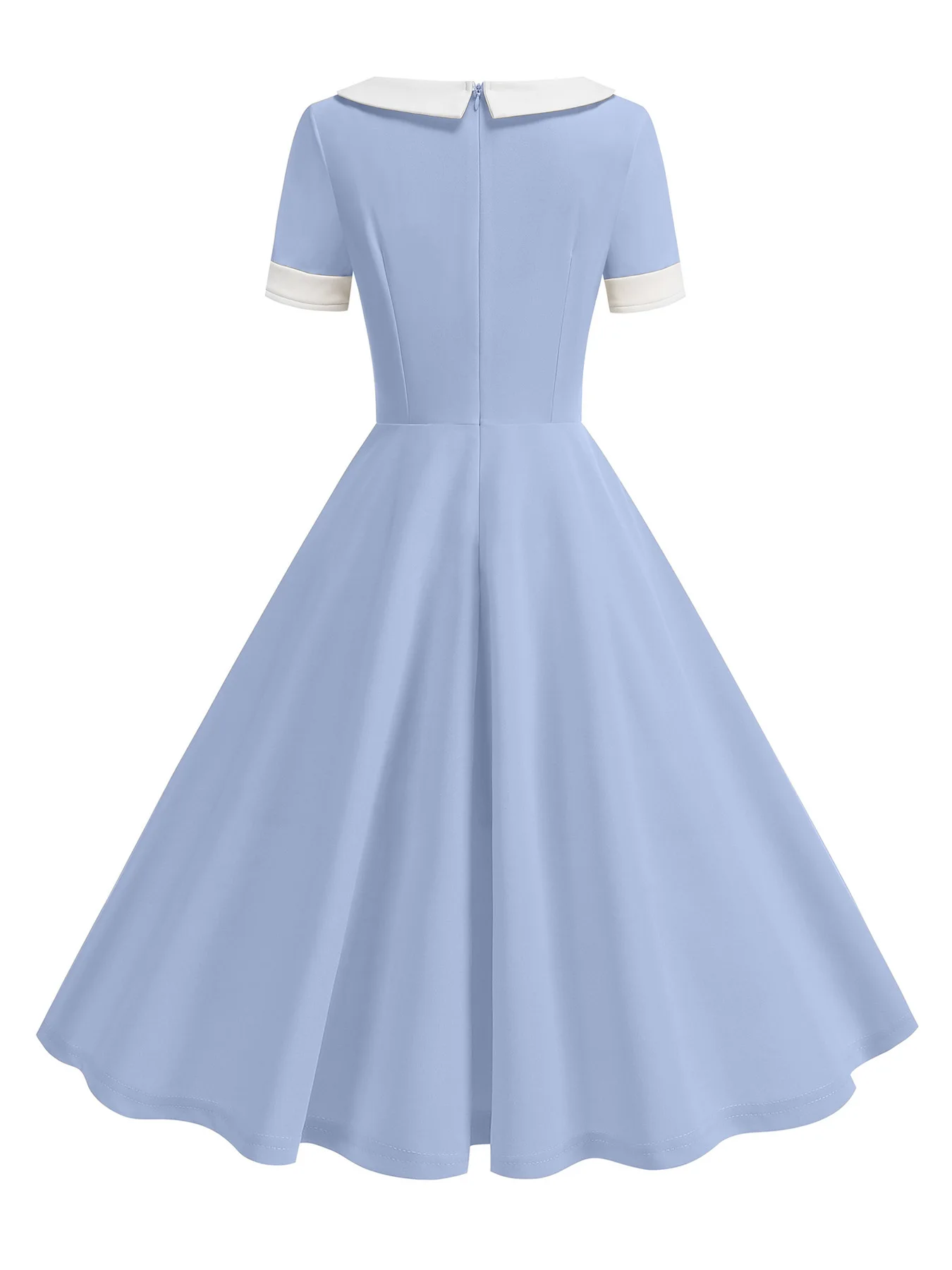 Tonval Contrast Collar and Cuff Elegant Spring Summer Women Dresses Short Sleeve Retro Clothing 1950s Swing Dress
