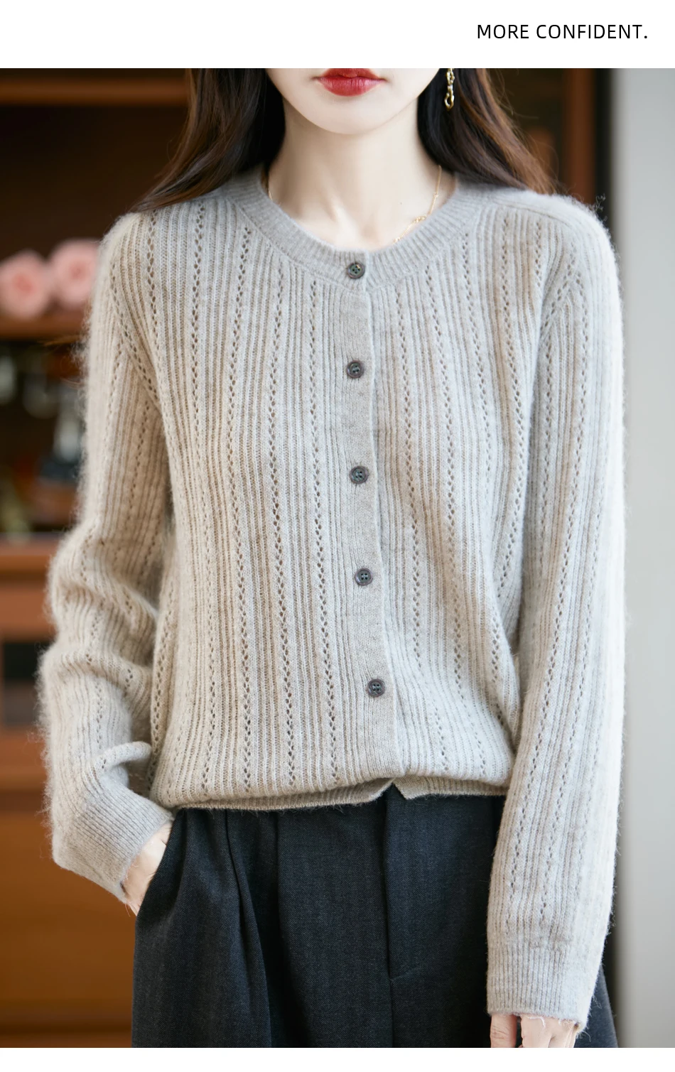 Sweater New Women 100% Merino Wool Cardigan O-Neck Knit Solid Color Autumn Winter Single-breasted Clothing Skin Friendly Top