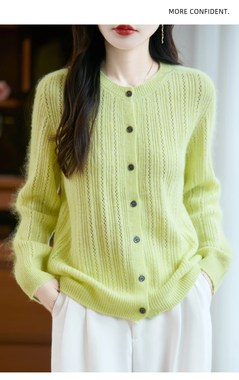 Sweater New Women 100% Merino Wool Cardigan O-Neck Knit Solid Color Autumn Winter Single-breasted Clothing Skin Friendly Top
