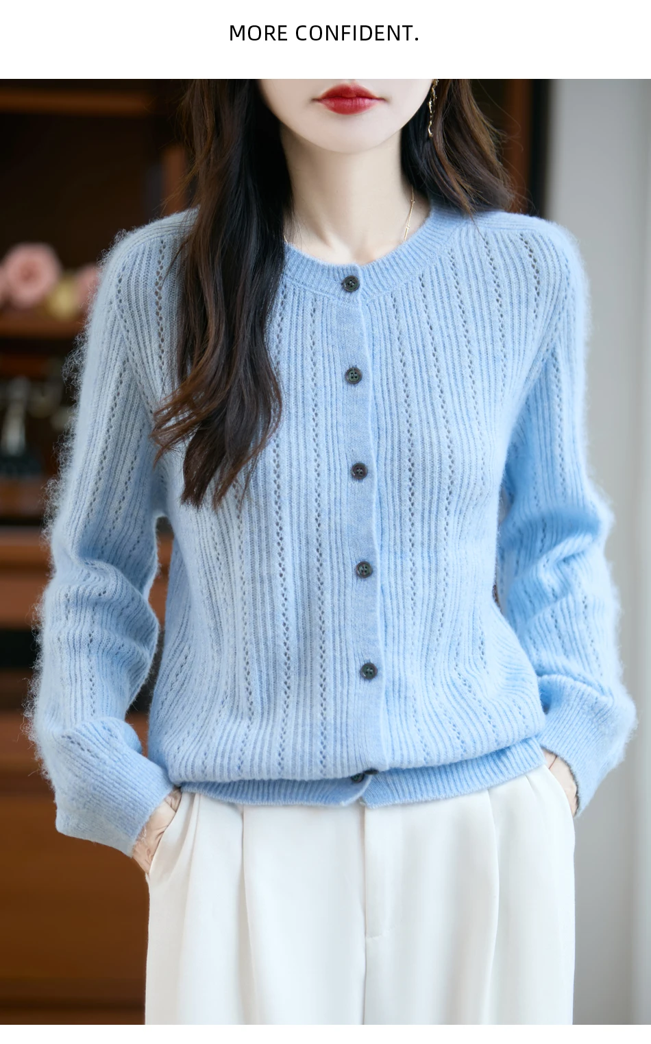 Sweater New Women 100% Merino Wool Cardigan O-Neck Knit Solid Color Autumn Winter Single-breasted Clothing Skin Friendly Top