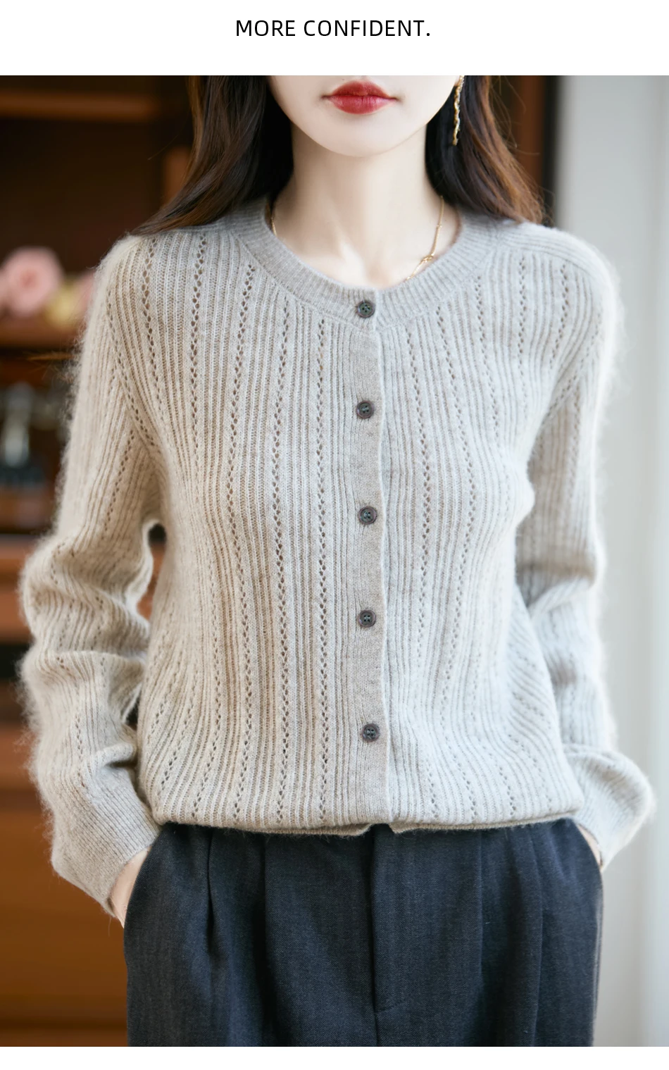 Sweater New Women 100% Merino Wool Cardigan O-Neck Knit Solid Color Autumn Winter Single-breasted Clothing Skin Friendly Top