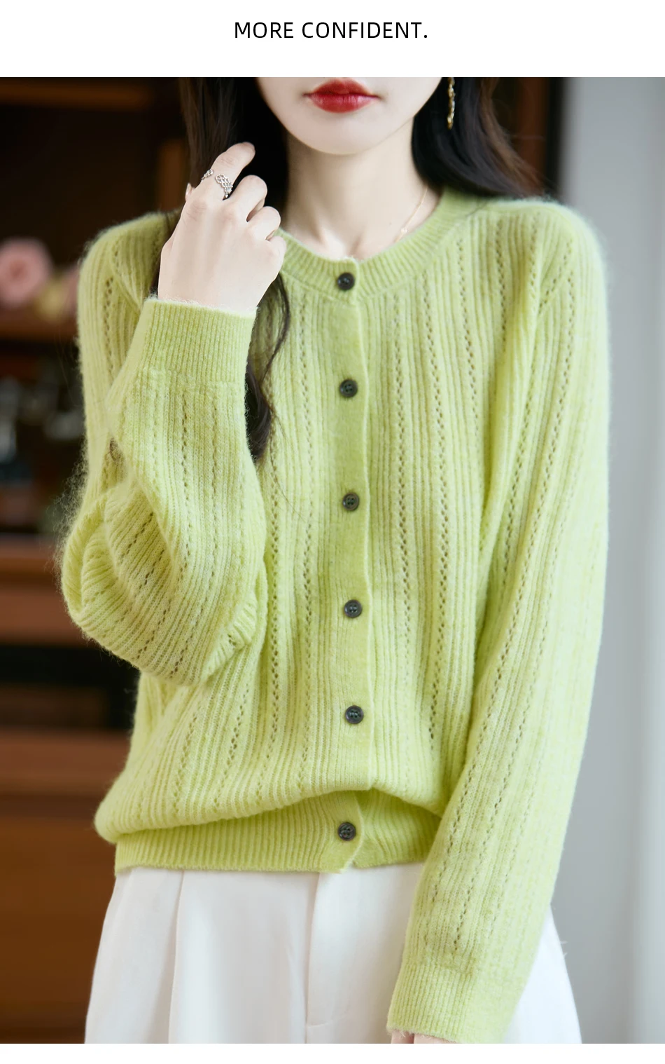 Sweater New Women 100% Merino Wool Cardigan O-Neck Knit Solid Color Autumn Winter Single-breasted Clothing Skin Friendly Top