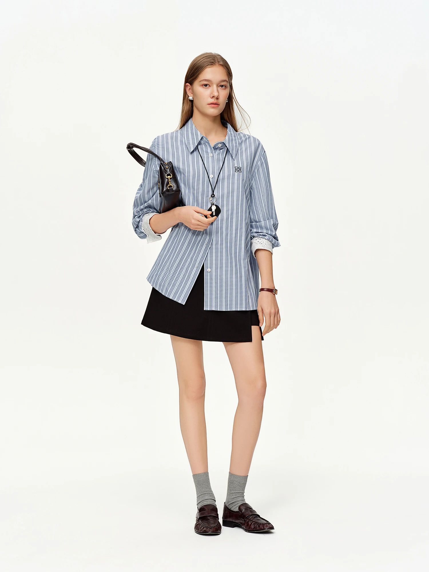 DUSHU 2025 Spring Women's Lace Trim Jacquard Striped Shirt - Tie Waist Blouse with Floral Pattern for Casual and Office Wear