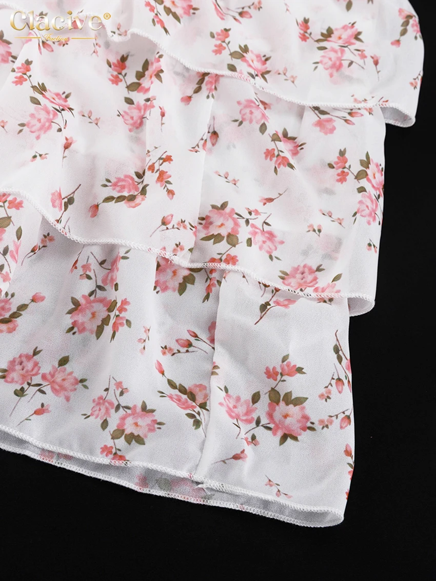 Clacive Fashion Loose Print Two Piece Outfits Woman Sexy Short Sleeve Crop Shirt With High Waist Maxi Skirt Set Female Clothes