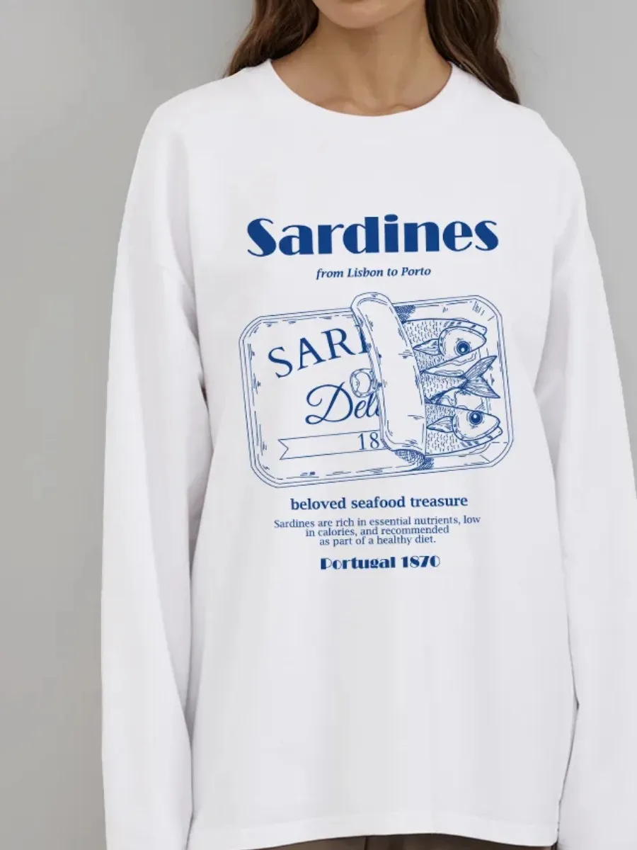 2026 Spring Autumn new Fashion Small Fresh Women's Print T-shirt Versatile Commuter 100% Cotton Long-sleeved Top