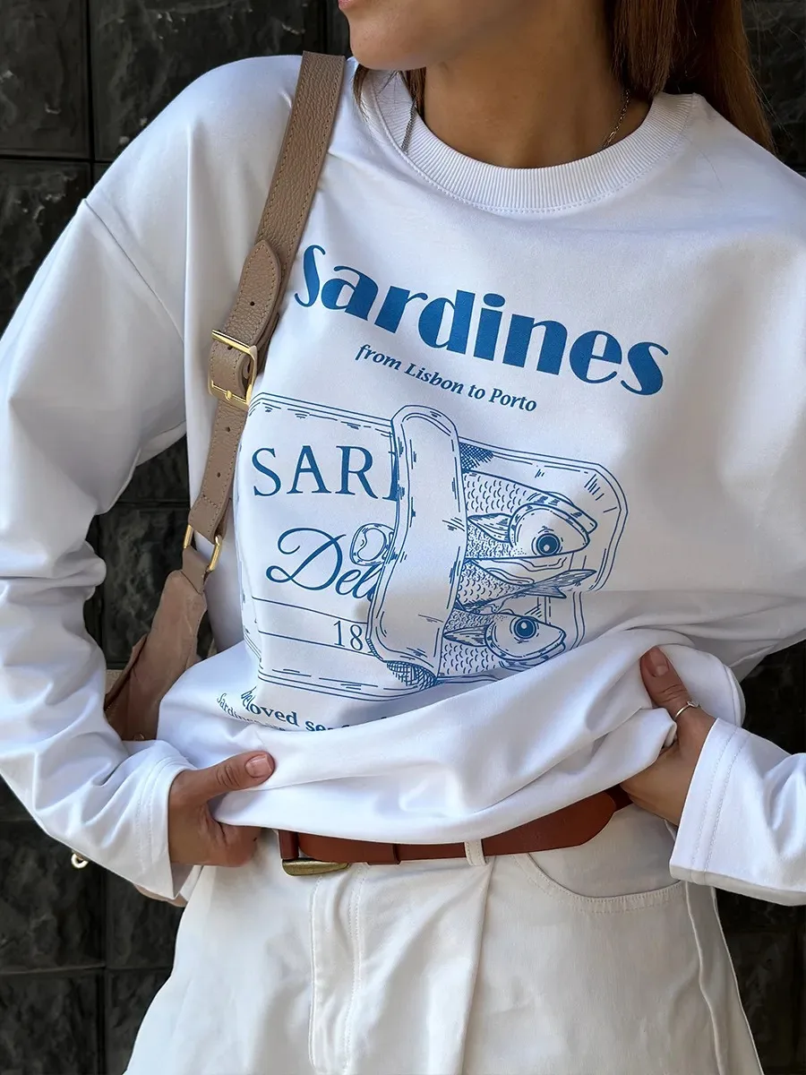 2026 Spring Autumn new Fashion Small Fresh Women's Print T-shirt Versatile Commuter 100% Cotton Long-sleeved Top
