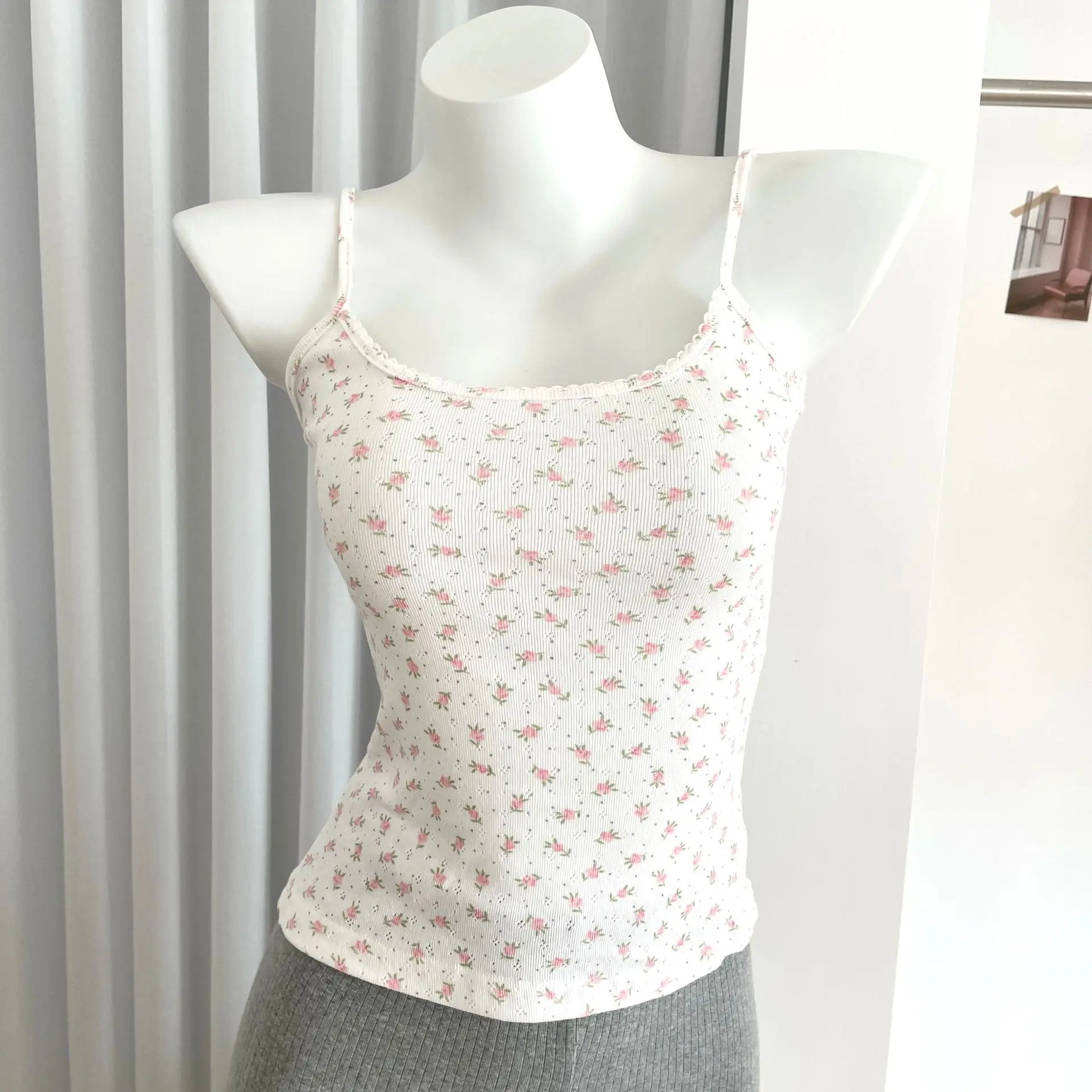 Floral Print Slim Cotton Camisole Women Summer Simple Streetwear Sleeveless Vests Female Cute Sweet Preppy Style Tank Tops Y2K