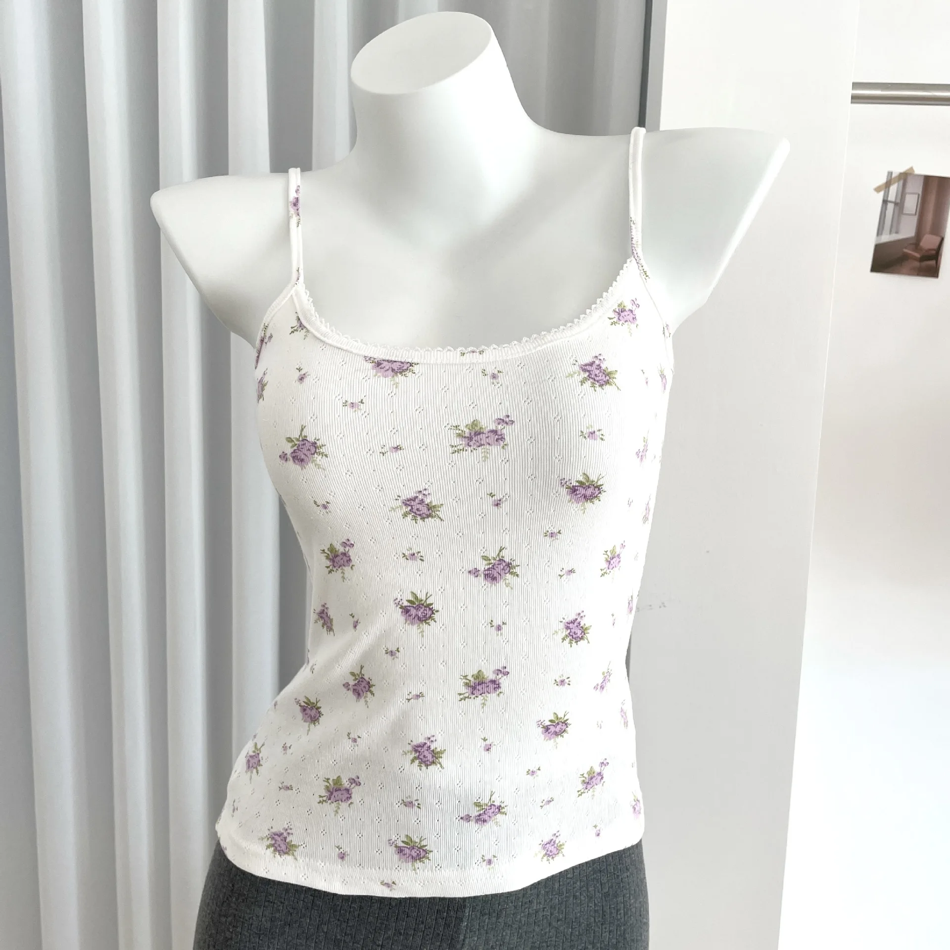 Floral Print Slim Cotton Camisole Women Summer Simple Streetwear Sleeveless Vests Female Cute Sweet Preppy Style Tank Tops Y2K