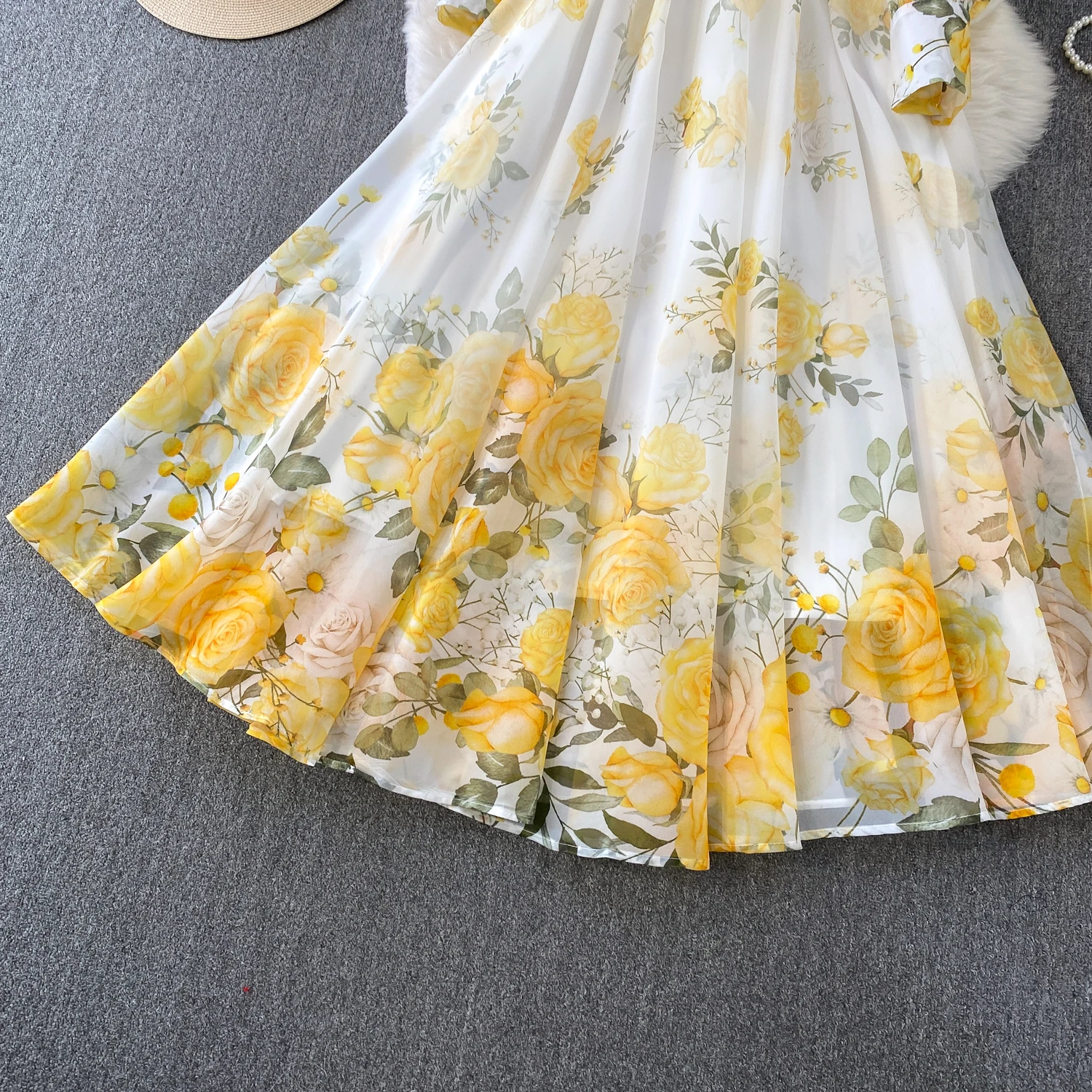 Fashion Elegant Stand Collar Long Lantern Sleeve Big Swing Robe Single Breasted Belt Slim Waist Print Dress Chic Summer Vestido